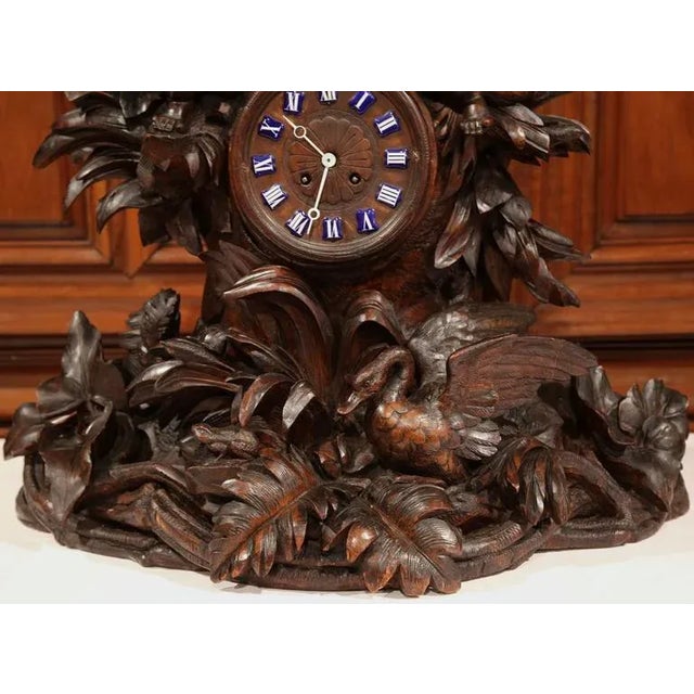 19th Century Swiss Carved Walnut Black Forest Mantel Clock For Sale - Image 4 of 10