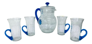 Crackle Glass Pitcher and Tumbler Set by Morgantown