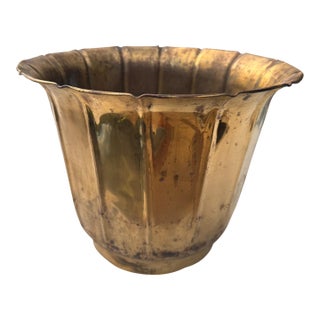 Large Arts and Crafts styleScalloped Edge Brass Jardiniere For Sale