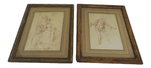 18th Century French Red Chalk Drawings, Framed - a Pair