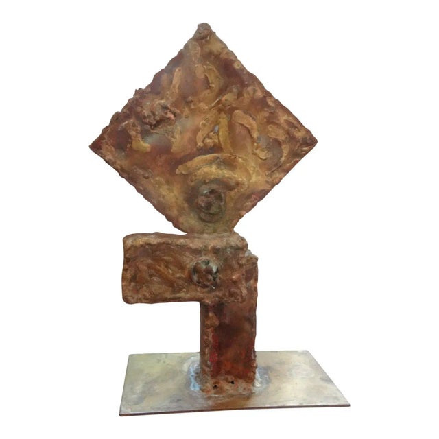 Vintage Mid Century Brutalist Torch Cut Mixed Metal Abstract Sculpture For Sale - Image 11 of 11