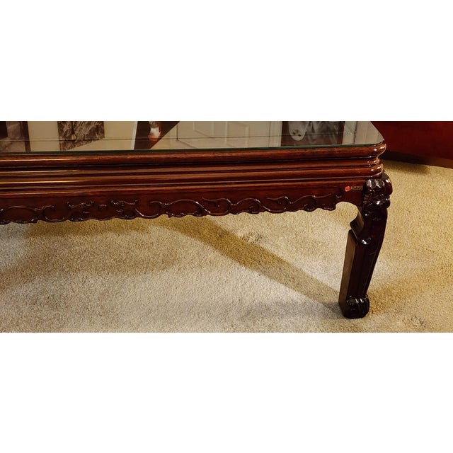 2000 - 2009 Asian Rosewood Coffee Table With Glass Top For Sale - Image 5 of 9