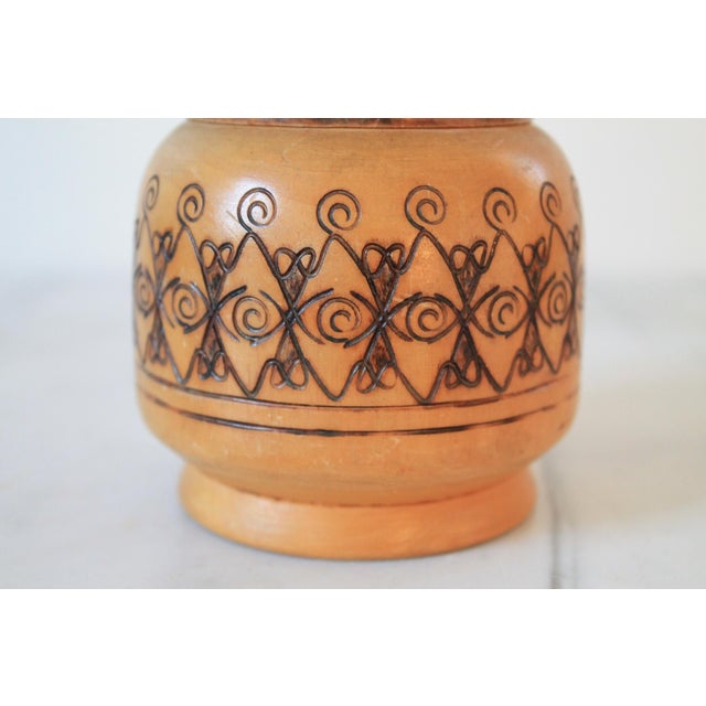 Mid-Century Modern Vintage Handmade Pyrography Wood Trinket Box For Sale - Image 3 of 7