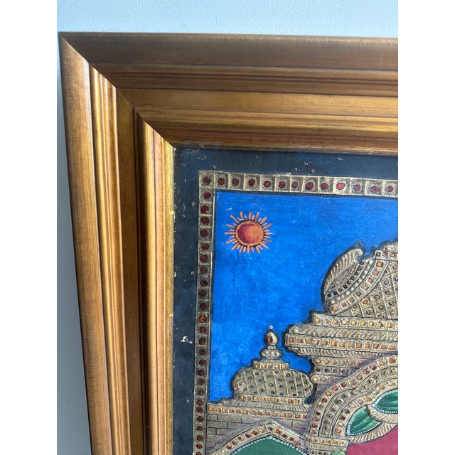 1950s Mid Century Tanjore Painting Krishna South India Indian Gold Thanjavur Framed Antique Vintage For Sale - Image 4 of 12