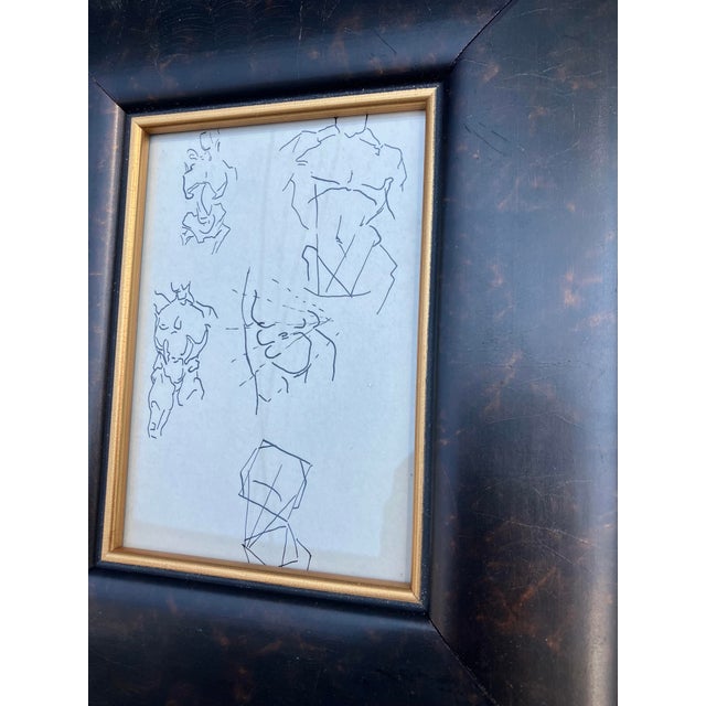 Figurative 2 1940’s Original Modernist Nude Studies Ink Drawings Framed-Set of 2 For Sale - Image 3 of 4