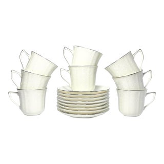 Noritake “Chandon, Platinum” Set of 8 Bone China Teacups & Saucers For Sale