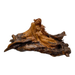 Large Carved Mahogany Sculpture of Two Reclining Women, Circa 1970s For Sale