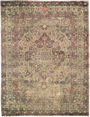 Early 20th Century Distressed Antique Signed Persian Lavar Kerman Rug - 9′ × 12′1″