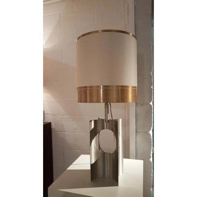 French Brushed Aluminum Table Lamp, 1970s For Sale - Image 4 of 16