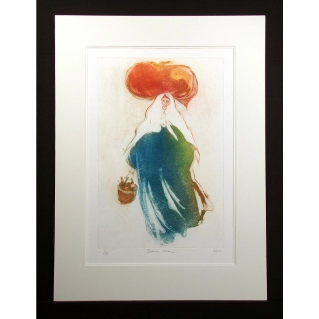 "Bedouin Woman" by William Papas Limited Edition Etching Matted, Not Framed Hand signed by the artist Mat Size: 35-1/2" x...