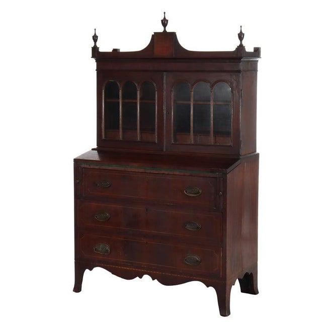 Hepplewhite Diminuative Antique Federal Hepplewhite Mahogany & Inlay Secretary C1830 For Sale - Image 3 of 18