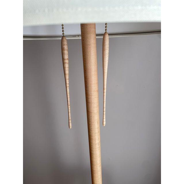 2020s BDDW Tripod Floor Lamp in Maple With Two Linen Shades For Sale - Image 5 of 10