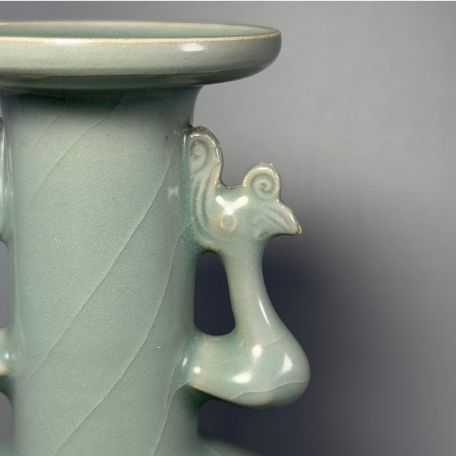Mid 19th Century Ancient Chinese Longquan Celadon Phoenix Ear Vase | One of a Kind For Sale - Image 5 of 9