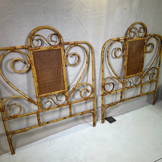 Tortoise Shell Bamboo, and Cane , Twin Headboards. Mid-Century and Stylish as It Gets! For Sale - Image 4 of 5