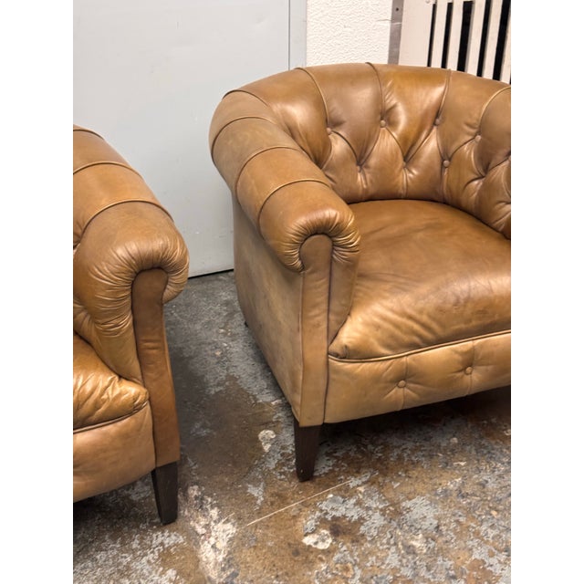 Restoration Hardware 1930's English Tufted Leather Tub Chairs, Pair For Sale - Image 12 of 12