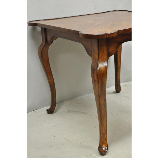 Brown Contemporary Italian Regency Style Star Inlay Cabriole Leg Burl Wood Game Table For Sale - Image 8 of 13