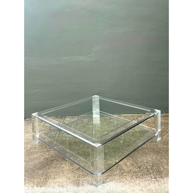 Glass Vintage Interlude Home Lucite Coffee Table With Inset Glass For Sale - Image 7 of 12