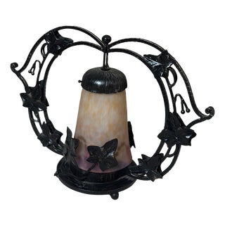 Art Deco Table Lamp in Glass and Wrought Iron, 1930s For Sale