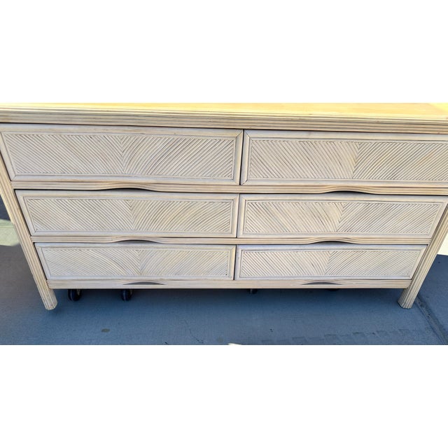 Vintage Cerused Pencil Reed 6 Drawer Dresser For Sale - Image 10 of 12