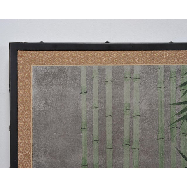 Japanese Showa Four Panel Screen Bamboo in Misty Landscape For Sale - Image 12 of 18