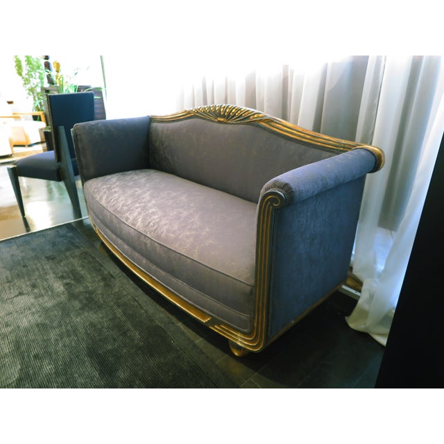 Wood 1940s Vintage Carved Art Deco Small Sofa For Sale - Image 7 of 10