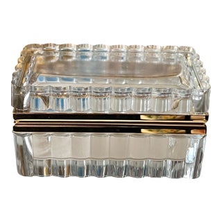 Vintage Clear Glass Casket Box With Scalloped Sides and Smooth Mounts For Sale