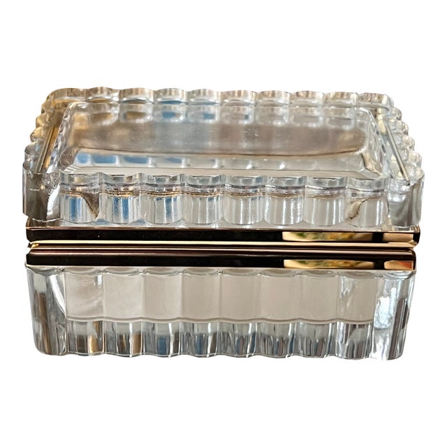 Vintage Clear Glass Casket Box With Scalloped Sides and Smooth Mounts For Sale