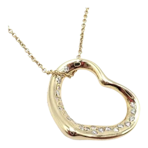Tiffany & Co. Elsa Peretti 18k Yellow Gold Diamond Open Heart Necklace