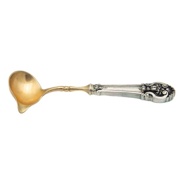 Silver Sauce Spoon with Gilded Shell for Right-Handers and Embossed Handle For Sale