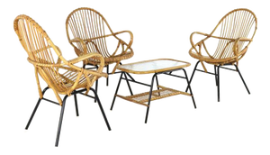 Rattan Chairs & Coffee Table, Set of 4