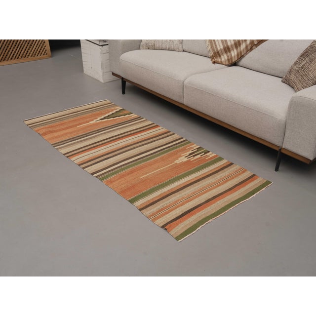 1970s Vintage Handmade Wool Cotton Terracotta Runner Rug For Sale In San Francisco - Image 6 of 11