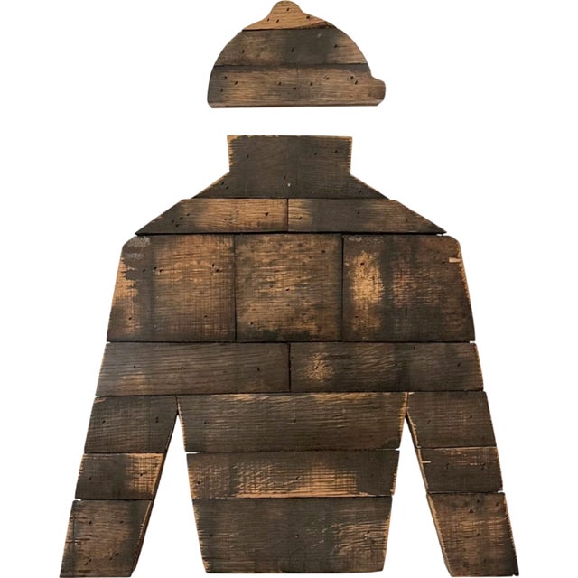 Vintage Vanderbilt Whitney Estate Wooden Jockey Cap & Shirt Wall Hanging For Sale - Image 9 of 9