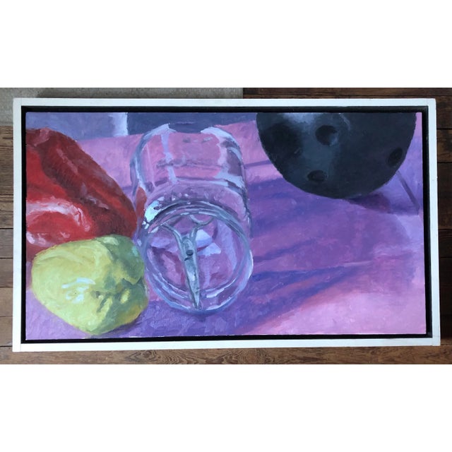 Contemporary Original Vintage Contemporary Abstract Still Life Painting With Bowling Ball Peppers & Scissors Signed Framed For Sale - Image 3 of 3