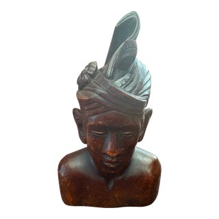 Mid Century Balinese Hand Carved Boy Head For Sale