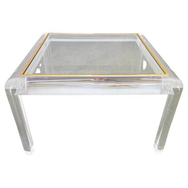 Italian Acrylic, Brass, and Glass Coffee Table, 1980s For Sale - Image 9 of 9