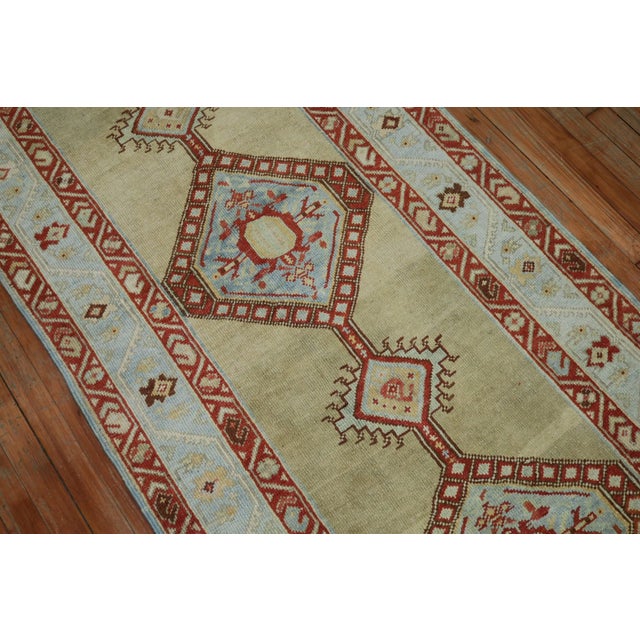 Persian Tea Green Persian Tribal Runner 3 x 13 Wool 20th Century Runner For Sale - Image 3 of 6