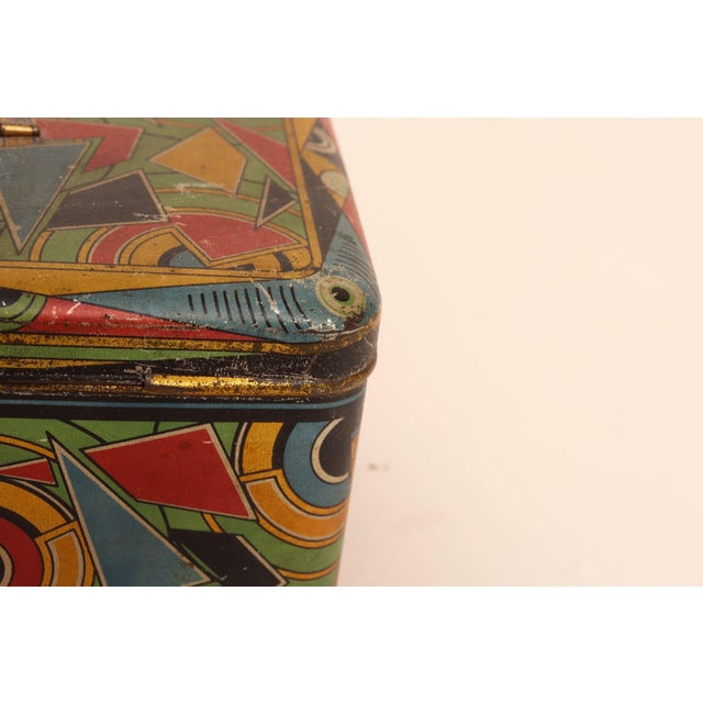 Art Deco Bauhaus Geometric Decorative Tin Box With Brass Handle For Sale - Image 15 of 18