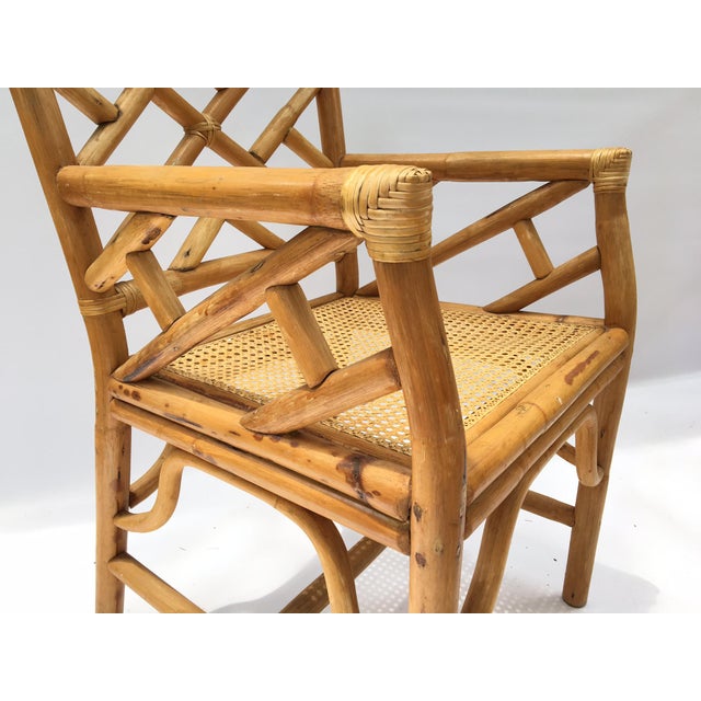 Chinese Chippendale McGuire Style Rattan Bamboo Arm Dining ...