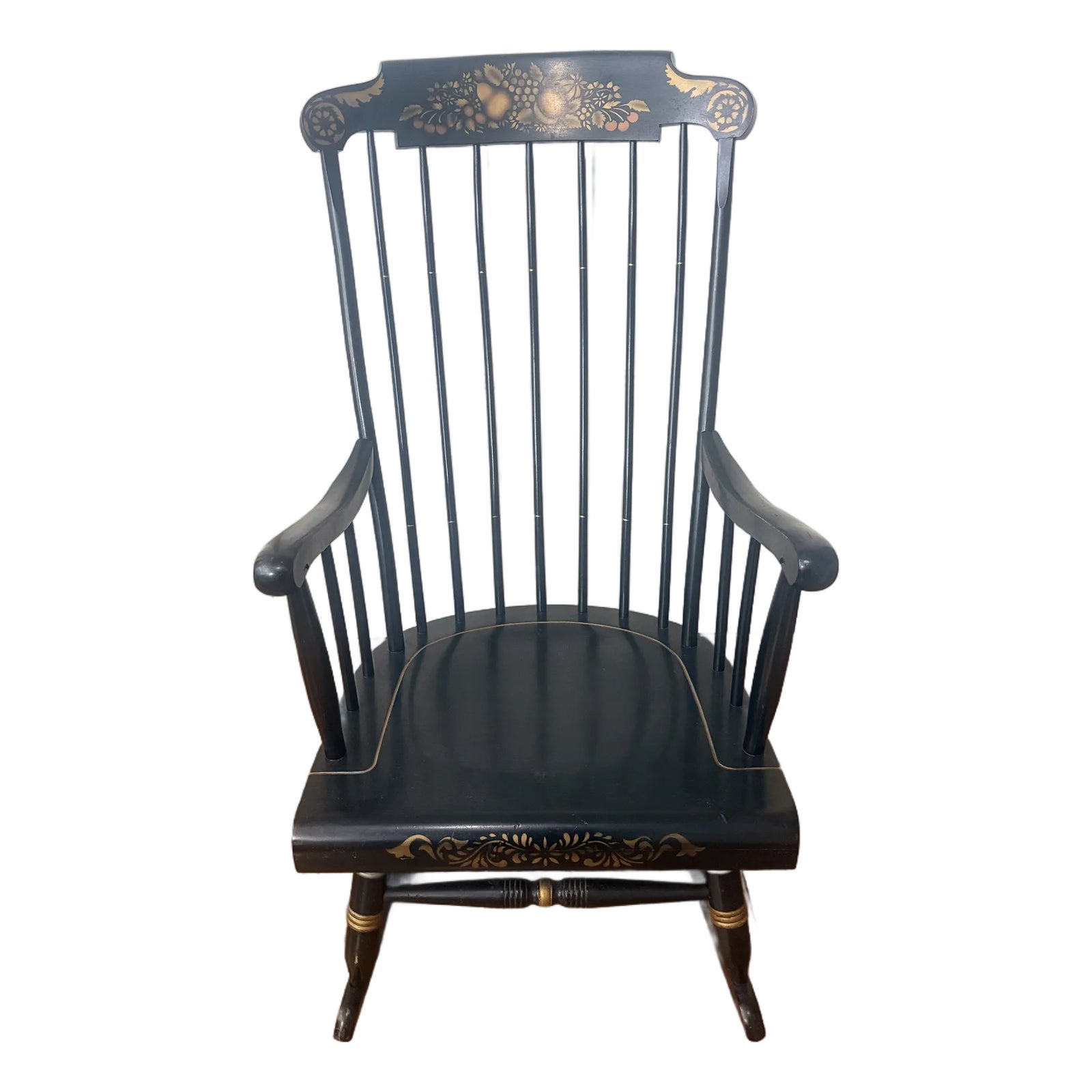 1980s Nichols & Stone Hand-Painted Windsor Rocking Chair, Black & Gold ...