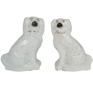 Similar Staffordshire Style Porcelain Spaniels - a Pair