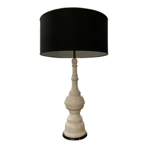 Large Midcentury Ivory Crackle Glaze Large Scale Lamp With Custom Shade