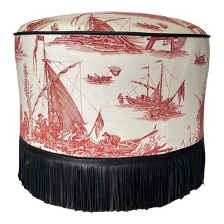 1980s French Toile De Jouy Ottoman For Sale
