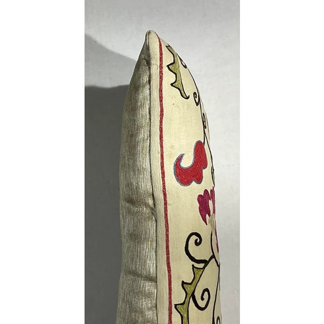 Single Antique Silk Embroidery Suzani Pillow For Sale - Image 10 of 11