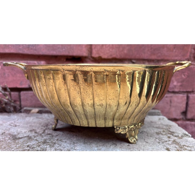 Vintage Solid Brass Centerpiece or Planter Bowl With Handles and Feet For Sale - Image 4 of 8