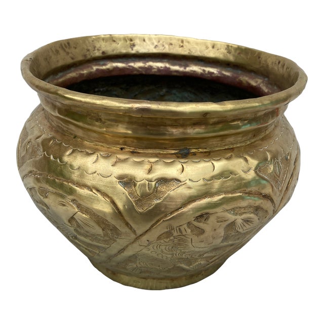 Early 20th Century Polished Hand Wrought Brass Planter For Sale