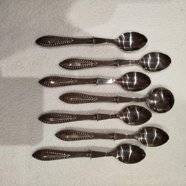 Metal Teaspoons and Sugar Spoon in Silver, Set of 8 For Sale - Image 7 of 8