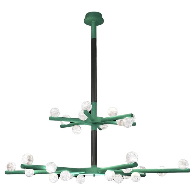 Demetra Freedom Green Metal Double Chandelier by Alabastro Italiano For Sale