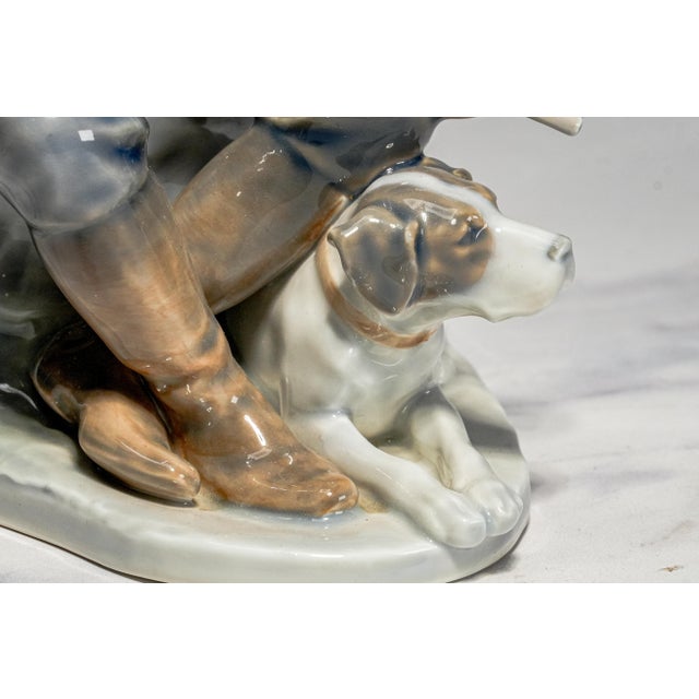 Vintage Royal Copenhagen Denmark Hand Painted Hunter With Dog Porcelain Figurine Christian Thomsen Sporting Country Home Decor For Sale In New York - Image 6 of 14