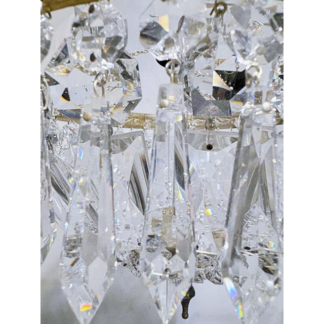 1950s Basket Brass Chandelier With Crystal Chain and Prisma For Sale - Image 4 of 10