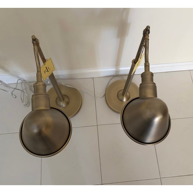 2020s Ralph Lauren Adjustable Antique Brass Table Lamps - A Pair For Sale - Image 5 of 9